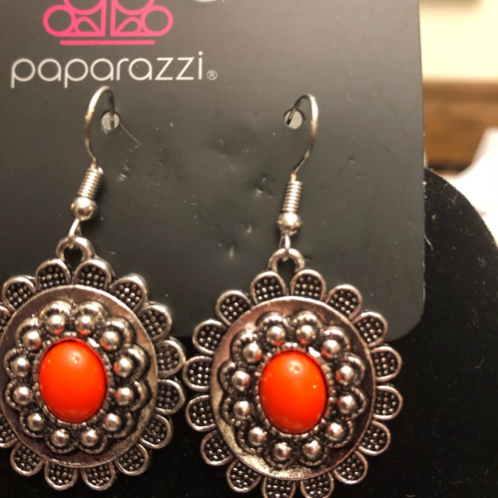 Orange flower paparazzi earrings